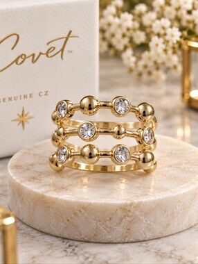 Covet Gold-Tone Multi-Row CZ Accent Ring